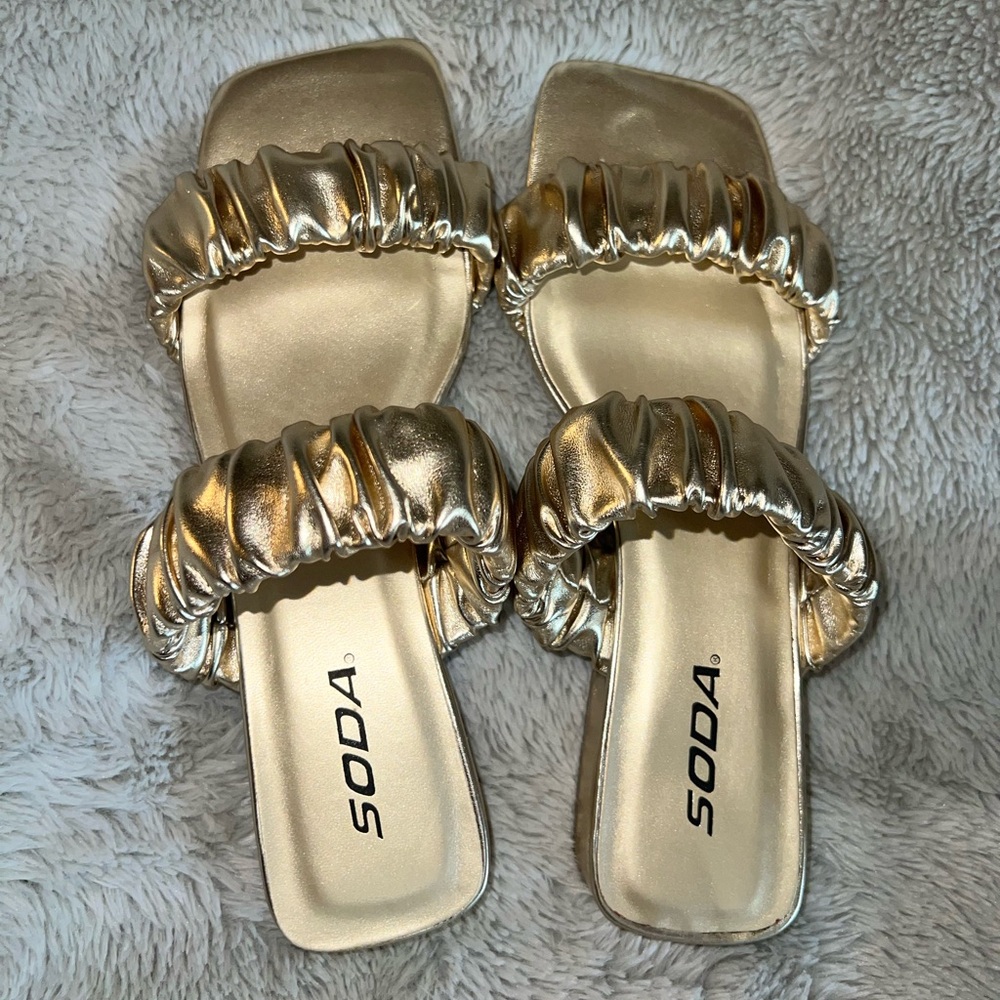 Soda Gold Ruched Sandals Slip-On Style